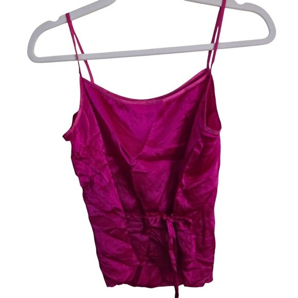Tan 100% Silk Hot Pink Asian Inspired Graphic Tie Back Camisole Size S - Picture 2 of 4